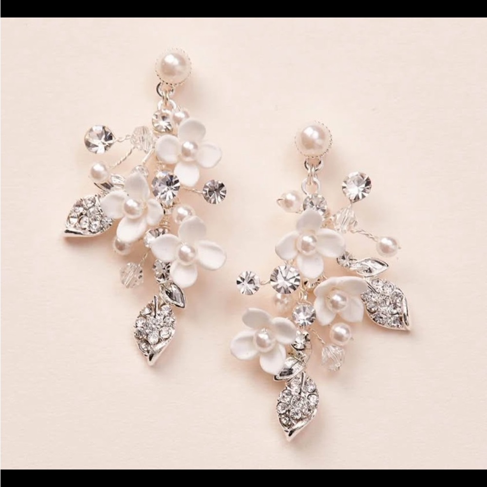 Chic Silver and White Floral Earrings